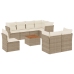 Set de sofás de jardín 9 pzas con cojines ratán sintético beige