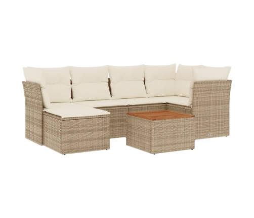 Set sofás de jardín 7 piezas y cojines ratán sintético beige