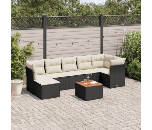 Set de sofás de jardín 8 piezas y cojines ratán sintético negro