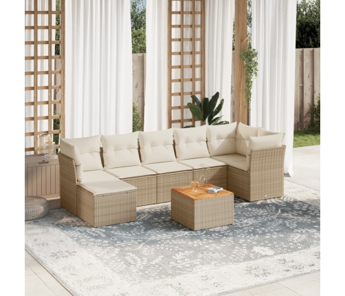 Juego de sofás de jardín con cojines beige 8 pzas ratán PE