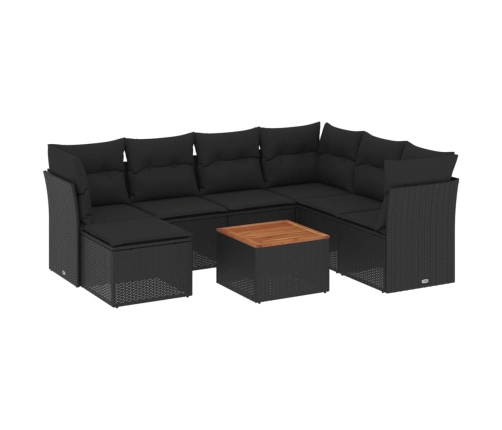 Set de sofás de jardín 8 piezas y cojines ratán sintético negro