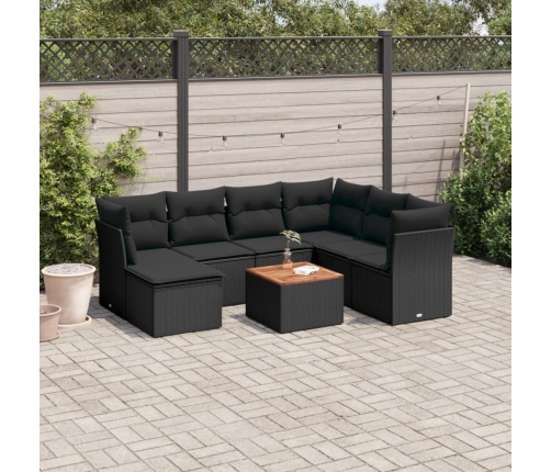 Set de sofás de jardín 8 piezas y cojines ratán sintético negro