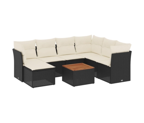 Set de sofás de jardín 8 piezas y cojines ratán sintético negro