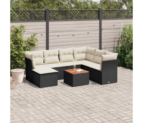 Set de sofás de jardín 8 piezas y cojines ratán sintético negro