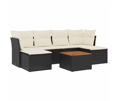 Set de comedor de jardín 7 pzas y cojines ratán sintético negro