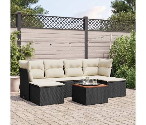 Set de comedor de jardín 7 pzas y cojines ratán sintético negro
