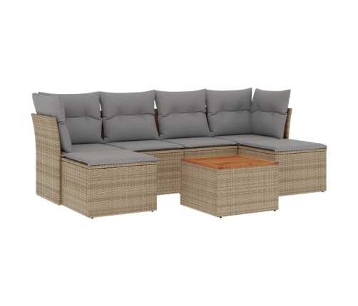 Juego de sofás jardín con cojines beige mezcla 7 pzas ratán PE