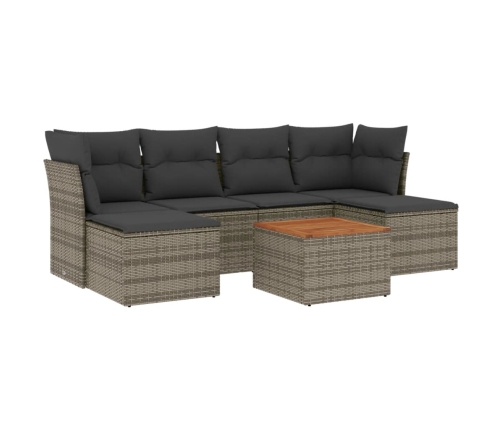Set de sofás de jardín 7 piezas con cojines ratán PE gris