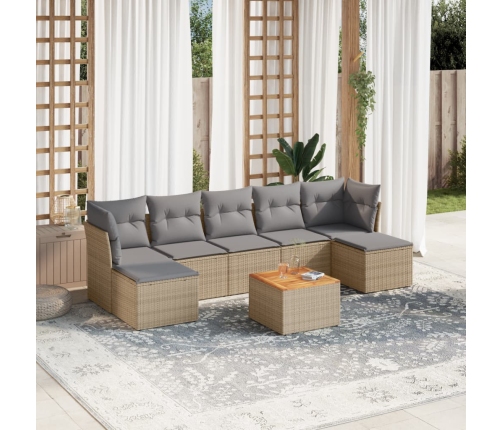 Juego de sofás jardín con cojines beige mezcla 8 pzas ratán PE