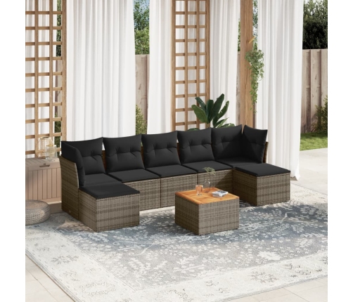 Set de sofás de jardín 8 pzas y cojines ratán sintético gris