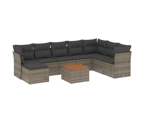 Set de muebles de jardín 9 pzas y cojines ratán sintético gris