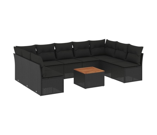 Set de sofás de jardín 10 pzas cojines ratán sintético negro