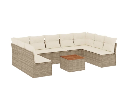 Juego de sofás jardín con cojines beige 10 pzas ratán sintético