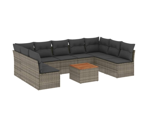 Set de sofás de jardín 10 pzas con cojines ratán sintético gris