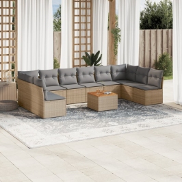 Juego de sofás jardín con cojines beige mezcla 11 pzas ratán PE