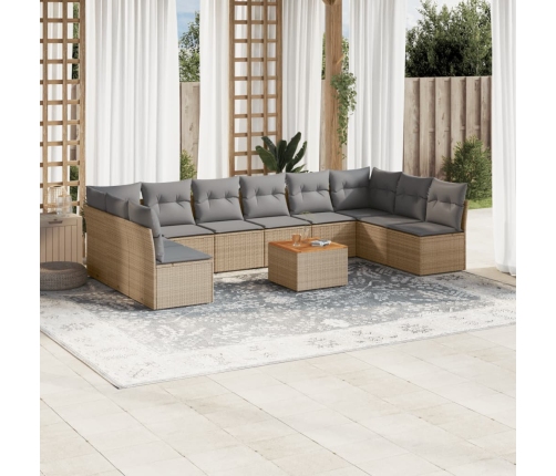 Juego de sofás jardín con cojines beige mezcla 11 pzas ratán PE