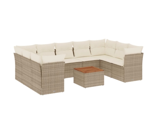 Juego de sofás jardín con cojines beige 10 pzas ratán sintético