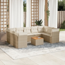 Juego de sofás jardín con cojines beige 10 pzas ratán sintético