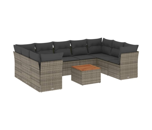 Set de sofás de jardín 10 pzas con cojines ratán sintético gris