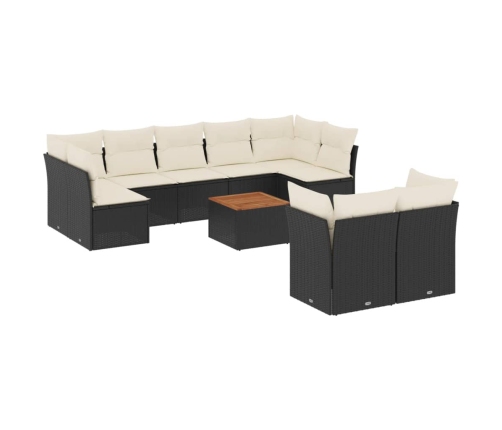 Set de sofás de jardín 10 pzas cojines ratán sintético negro