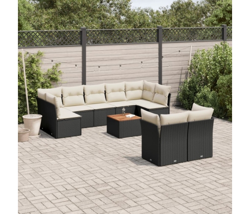 Set de sofás de jardín 10 pzas cojines ratán sintético negro