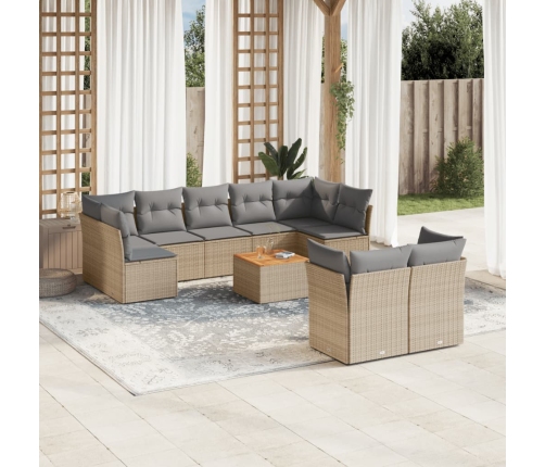 Juego de sofás jardín con cojines beige 10 pzas ratán sintético