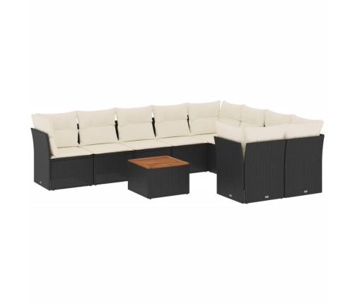 Set de sofás de jardín 10 pzas cojines ratán sintético negro