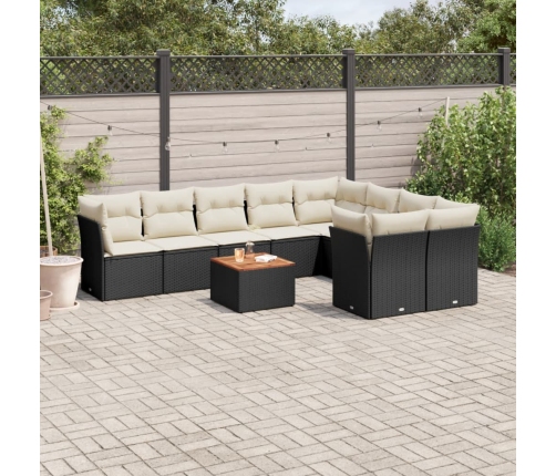 Set de sofás de jardín 10 pzas cojines ratán sintético negro