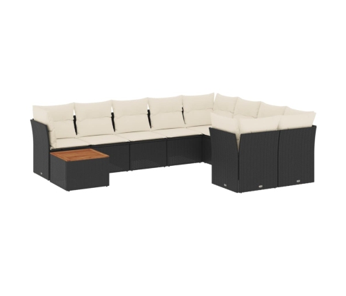 Set de sofás de jardín 10 pzas cojines ratán sintético negro