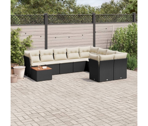 Set de sofás de jardín 10 pzas cojines ratán sintético negro