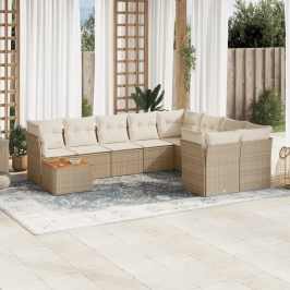 Juego de sofás jardín con cojines beige 10 pzas ratán sintético
