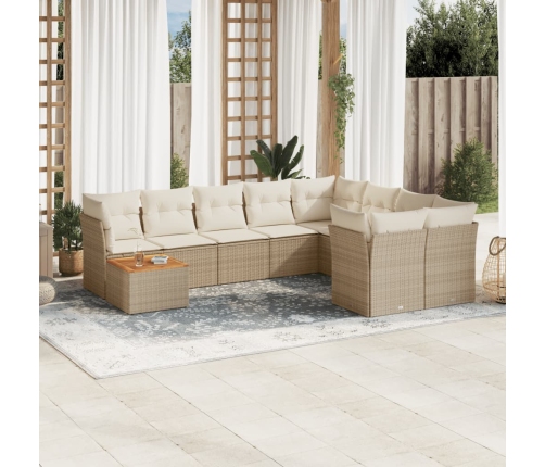Juego de sofás jardín con cojines beige 10 pzas ratán sintético