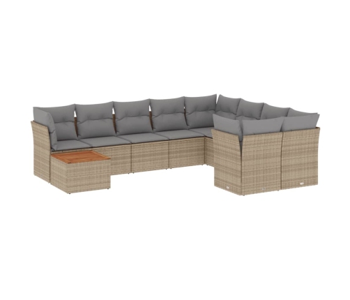 Juego de sofás jardín con cojines beige 10 pzas ratán sintético