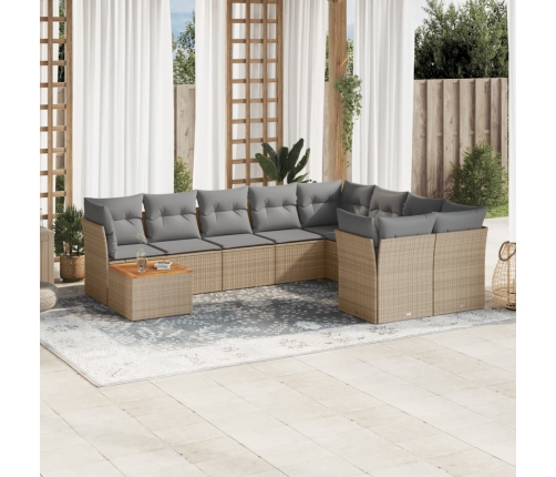 Juego de sofás jardín con cojines beige 10 pzas ratán sintético
