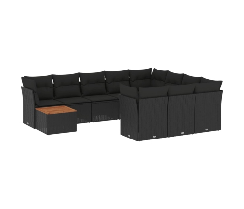 Set de sofás de jardín 11 pzas y cojines ratán sintético negro