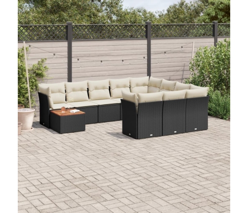 Set de sofás de jardín 11 pzas y cojines ratán sintético negro