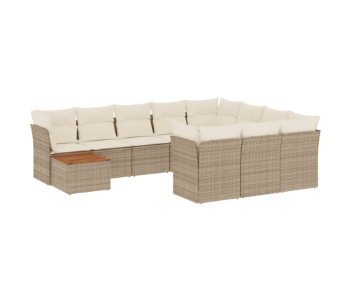 Set de sofás de jardín 11pzas con cojines ratán sintético beige