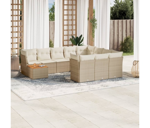 Set de sofás de jardín 11pzas con cojines ratán sintético beige