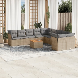 Juego de sofás jardín con cojines beige mezcla 11 pzas ratán PE