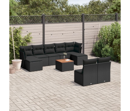 Set de sofás de jardín 10 pzas cojines ratán sintético negro