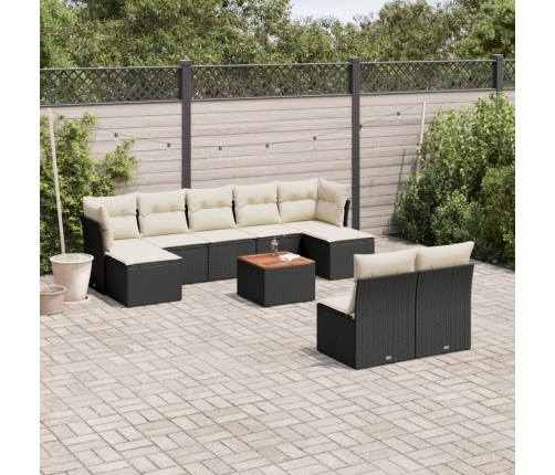 Set de sofás de jardín 10 pzas cojines ratán sintético negro