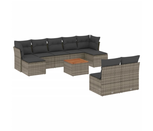 Set de sofás de jardín 10 pzas con cojines ratán sintético gris