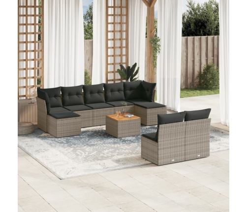 Set de sofás de jardín 10 pzas con cojines ratán sintético gris