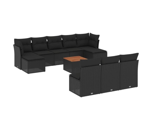 Set de sofás de jardín 11 pzas y cojines ratán sintético negro