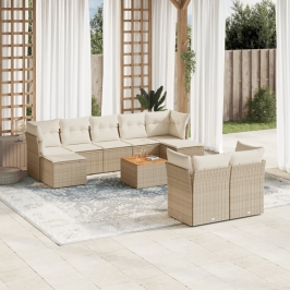 Juego de sofás jardín con cojines beige 10 pzas ratán sintético