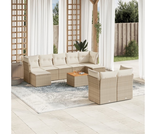 Juego de sofás jardín con cojines beige 10 pzas ratán sintético