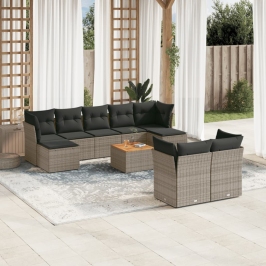 Set de sofás de jardín 10 pzas con cojines ratán sintético gris
