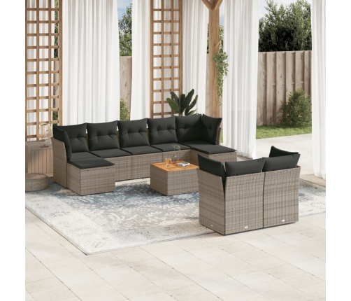 Set de sofás de jardín 10 pzas con cojines ratán sintético gris