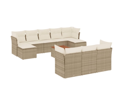 Set de sofás de jardín 11pzas con cojines ratán sintético beige