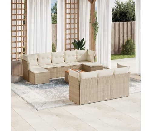 Set de sofás de jardín 11pzas con cojines ratán sintético beige